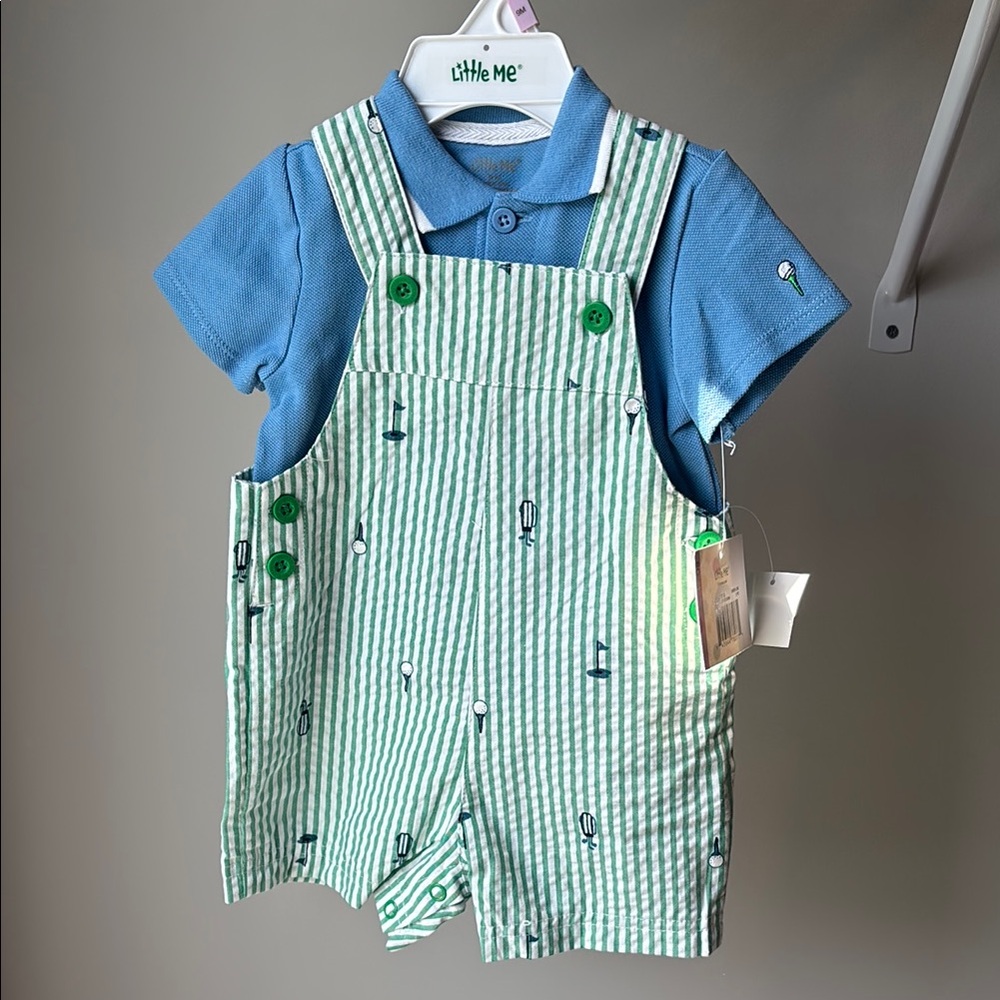 NEW! Baby boy golf outfit, golf overalls with matching blue polo shirt